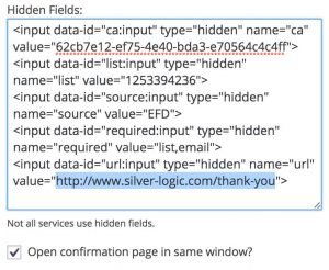 Add Thank You URL to Hidden Field